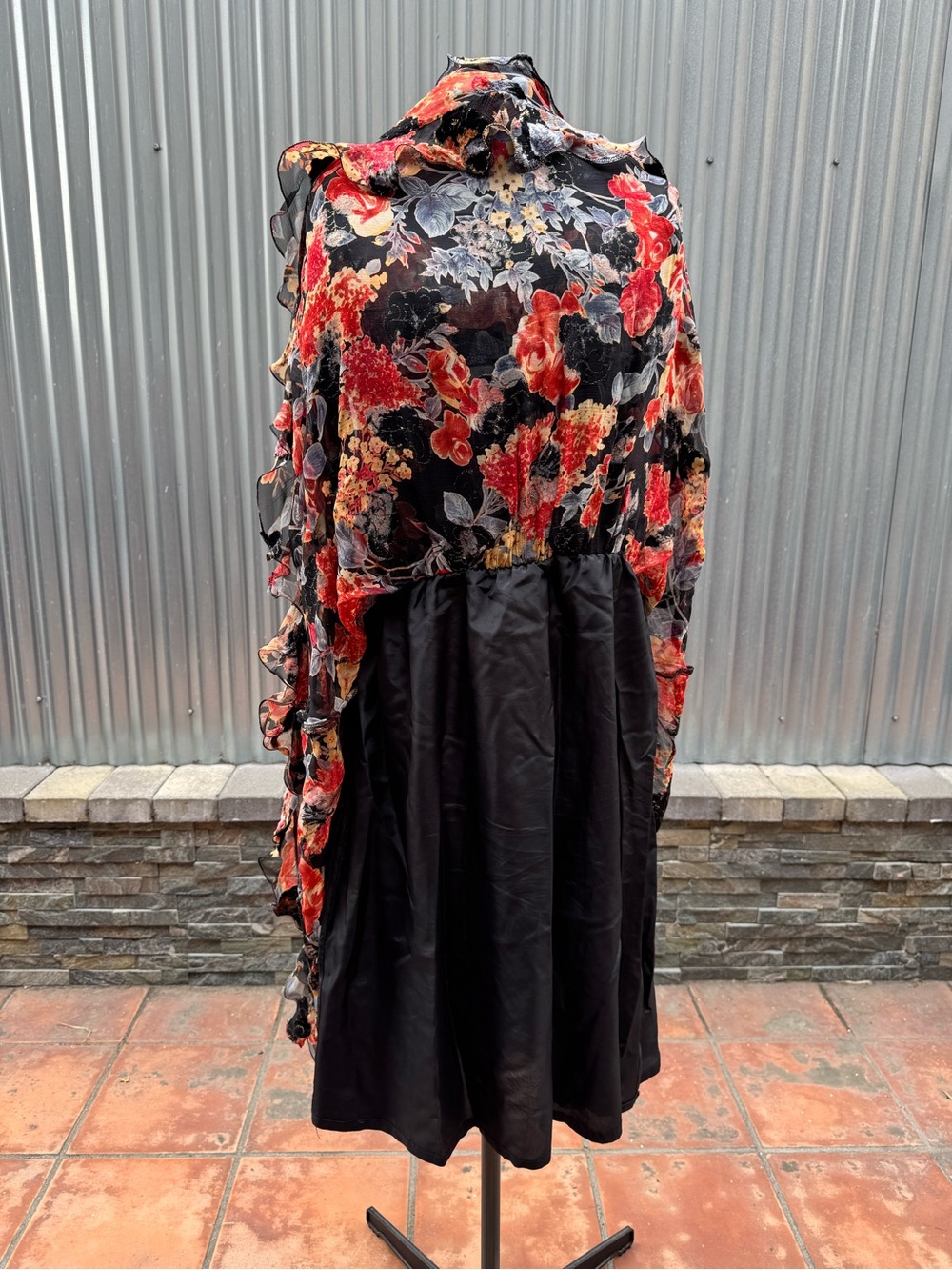 Vintage 1980s Diane Freis Limited Edition Silk Floral Ruffle Dress Boho - Picture 7 of 14
